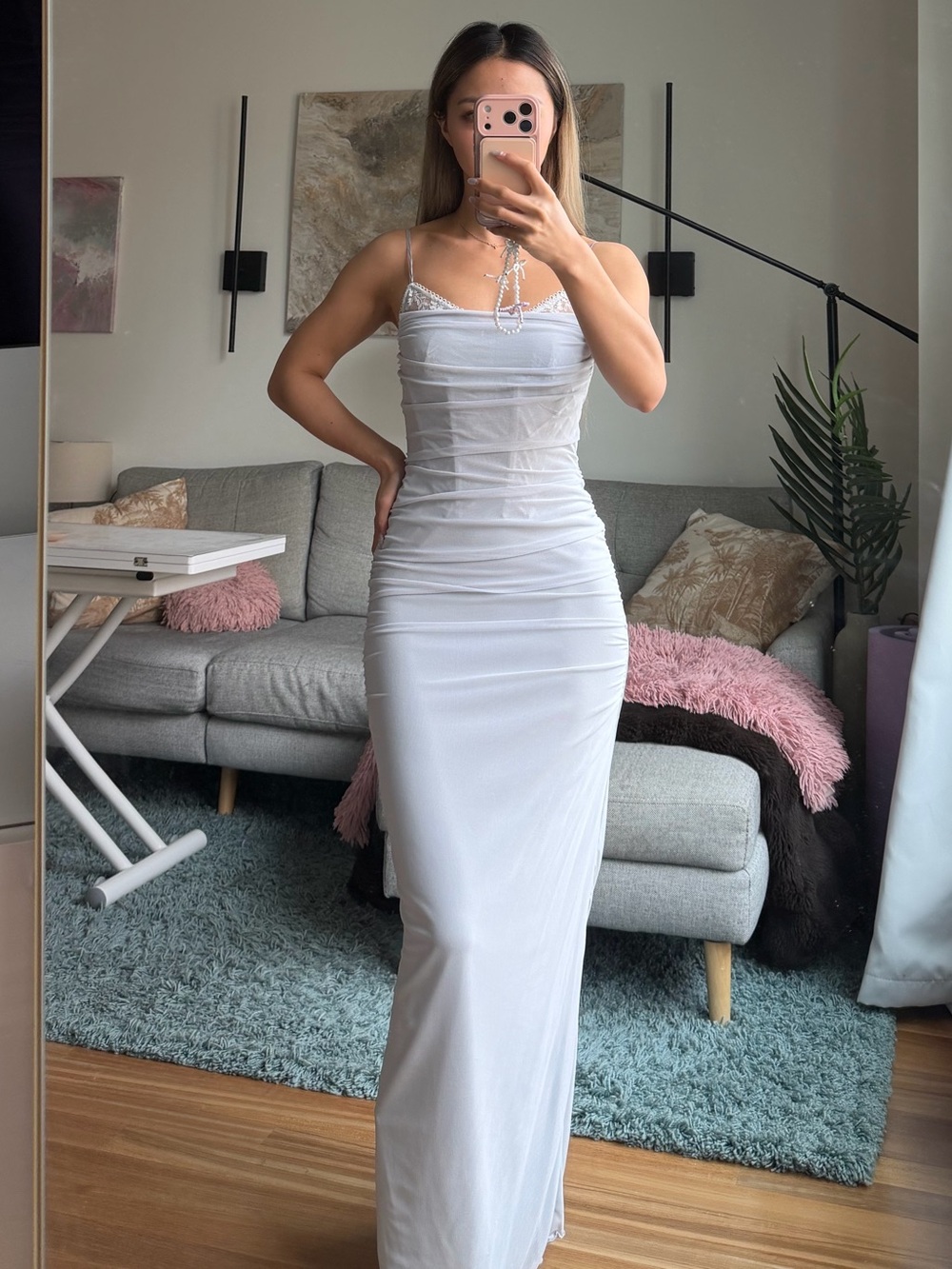 Commense light blue Ruched Slim Maxi Dress